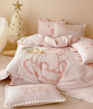 Boxtoday Cute embroidery bear pink khaki bedding set kid,full queen king lovely cotton home textile bed sheet pillow case duvet cover