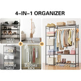 Boxtoday Wardrobe Closet,Portable Clothes Rack with 4 Tiers Shelves,Freestanding Closet Organizers and Storage System with Hanging Rods