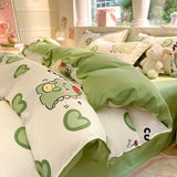 Boxtoday Cute Rabbit Bedding Set with Zipper No Filler Blue Pink Duvet Cover Flat Sheet Pillowcases Twin Queen Size Girl Boys Bed Linens