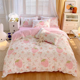 Boxtoday Cute Strawberry Duvet Cover Flat Sheet Pillowcase Floral Bedding Set Boys Girls Bed Linen Soft Thick Washend Cotton Bedclothes