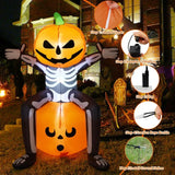 Boxtoday Halloween Inflatable 5FT Skull Skeleton Pumpkin Head with Built-in LEDs Blow Up Yard Decoration for Holiday Party Indoor,Outdoor