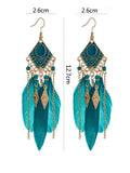 Boxtoday Bohemian Feather Tassel Earrings Peacock Blue Vintage Pendant Earrings Birthday Party Holiday Travel Jewelry Accessories