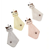 Boxtoday Coral Velvet Pocket Cat Embroidered Hand Towel Bathroom Hanging Absorbent Towel Kitchen Bathroom Square Towel