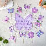 Boxtoday Pink Purple Butterfly Banner Pull Flag Cake Card Decor Butterfly Baby Shower Wedding Princess Girl Happy Birthday Party Supplies