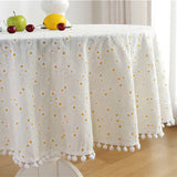 Boxtoday Cotton Table Cloth Round Tablecloth with Tassel Dust-Proof Floret Circular Table Cover for Kitchen Dinning Room Tabletop Decor