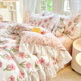 Boxtoday Princess Style Bedding Set Cute Korean Ruffles Single Double Queen Size Duvet Cover Sheet Pillowcase Girls Bedspread