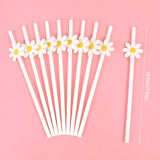 Boxtoday 10/20/30pcs Daisy Flower Paper Straws Disposable Drinking Straw for Daisy Birthday Party Wedding Decoration Supplies Baby Shower