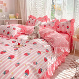 Boxtoday Pink Korean Princess Bedding Set No Filling Cute Strawberry Duvet Cover Checkerboard Single Queen Size Bed Linen Pillowcases