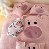 Boxtoday Pink Cartoon Pig Towel Embroidery Bedding Set Warm Thick Winter Duvet Cover Linen Fitted Sheet Pillowcases Gifts For Children