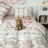 Boxtoday Pink Bear Bedding Set with Zipper No Filler Heart Duvet Cover Flat Sheet Pillowcases Single Queen Size Girls Boys Bedspread