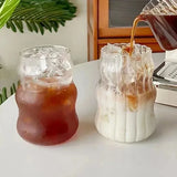 Boxtoday Stripe Glass Coffee Mugs Large Capacity Tumbler Milk Juice Water Cup with Handle Transparent Mug Dessert Breakfast Cup Drinkware