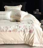 Boxtoday Elegant embroidery flower tulip pink blue beige beding set,full queen king cotton home textile bed sheet pillow case duvet cover