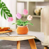 Boxtoday Handmade DIY Tulip Flowers Plant Potted Crochet Knitting Kit for Adults and Kids Crochet Starter Knitting Kit