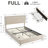 Boxtoday Full Size Upholstered Platform Bed Frame with 4 Storage Drawers, Adjustable Velvet Rivets Headboard, Easy Assembly