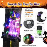 Boxtoday 2 Modes Halloween Crashing Witch into Tree Decoration Halloween Light Up Hanging Decorations with Glowing Luminous Warning Sign