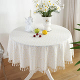 Boxtoday Cotton Table Cloth Round Tablecloth with Tassel Dust-Proof Floret Circular Table Cover for Kitchen Dinning Room Tabletop Decor