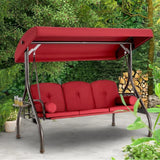 3 Seat Outdoor Porch Swing,Adjustable Canopy Porch Swings,Outdoor Swing with Stand, Patio Glider Chair with Thicken Cushions