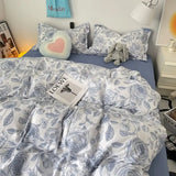 Boxtoday Floral Blue Duvet Cover Set Flat Sheet Pillowcase No Filler Fashion New Single Full Size Girls Boys Dormitory Home Bedding Kit