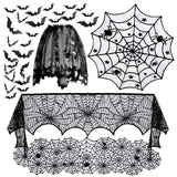 Boxtoday Halloween Decorations Tablecloth Runner Black Lace Round Spider Cobweb Table Cover Fireplace Mantel Scarf Spiderweb Fireplace