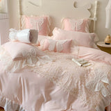 Boxtoday Korean Princess Bedding Set Coquette Lace Bow  Beauty Solid Color Lace Ruffle Comforter Sets Luxury Girls Wedding  Duvet Cover