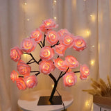 Boxtoday Table Lamp Flower Tree 24 Heads Rose Lamps Fairy Desk Night Lights USB Operated Gifts for Wedding Valentine Christmas Decoration