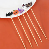 Boxtoday 50/100Pcs Halloween Disposable Fruit Skewer Pumpkin Ghost Fruit Fork Dessert Cocktail Cake Decoration Halloween Party Supplies