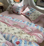 Boxtoday Cute cartoon dog bow blue pink bed set 1.2 1.5 1.8,twin full queen puppy cotton home textile bed sheet pillow case quilt cover