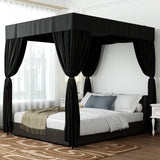 Boxtoday Queen/King Black Four Corner Post Bed Canopy Bed Curtains Sheer Canopy for Adults Girls Bedroom Decoration Lightproof Windproof