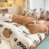 Boxtoday Cartoon Duvet Cover Set with Flat Sheet Pillowcases No Filler Kids Fashion Queen Full Size Girls Fall Spring Cute Bedding Set