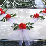 Boxtoday DIY Artificial Flower Wedding Car Bridal Car Decoration Door Handle Ribbons Silk Corner Flower Galand With Tulle Set