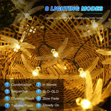 Boxtoday Solar Dragonfly String Lights Outdoor Fairy Lights with 8 Modes Waterproof Solar Powered for Patio Yard Christmas Decor 695