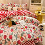 Boxtoday Floral Bedding Set Kawaii Rabbit Duvet Cover Flat Sheet Pillowcase Soft Bed Linens Single Full Dormitory Bedroom Home Textile