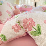 Boxtoday Korean Style Seersucker  Washed cotton Bedding Set  Girls Twin Queen Size Duvet Cover   Bed Linens Kids Fashion