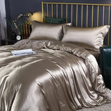 Boxtoday Silk Bedding Set with Duvet Cover Fitted/Flat Bed Sheet Pillowcase Luxury Satin Bedsheet Solid Color King Queen Twin Size