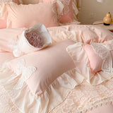 Boxtoday Korean Princess Bedding Set Coquette Lace Bow  Beauty Solid Color Lace Ruffle Comforter Sets Luxury Girls Wedding  Duvet Cover