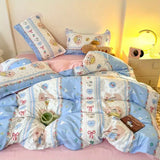 Boxtoday Cute Rabbit Bedding Set with Zipper No Filler Blue Pink Duvet Cover Flat Sheet Pillowcases Twin Queen Size Girl Boys Bed Linens