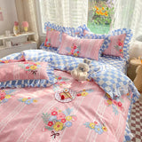 Boxtoday Pink Korean Princess Bedding Set No Filling Cute Strawberry Duvet Cover Checkerboard Single Queen Size Bed Linen Pillowcases