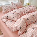 Boxtoday INS Pink Yellow Duvet Cover Set No Filling Grid Flower Boys Girls Single Queen Size Soft Bed Linen Pillowcases Cute Bedclothes