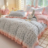 Boxtoday Luxury Romantic Bedding Set Girls Flower Princess Ruffles Duvet Cover Sheet Pillowcase Single Queen Size Home Decor Bed Linen