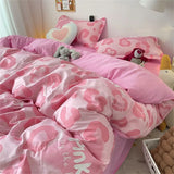 Boxtoday Cute Cartoon Donuts Bedding Set Pink Girls Duvet Cover and Sheet Pillowcase NO Filler Ins Flower Girls Bedclothes Twin Full Size