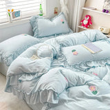 Boxtoday Bed Linen Bedding Set 2024 Korean Princess Style Lace  Towel Embryos  Washing Cotton Four PIECE Set Duvet Cover With Pillowcase