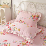 Boxtoday 100% Cotton Princess Bedding Bed Skirt Pillowcases Florals Print Bed Cover Ruffle Rubber Band Bedspread Mattress Cover Sheet