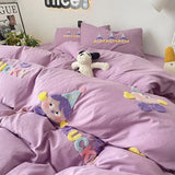 Boxtoday Purple Washing Bedding Set  Towel Embroidered Small Doll Four PIECE Set Dormitory Cardboard Duvet Cover Quilt Duvet Set