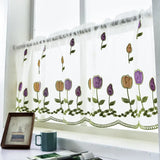 Boxtoday Short Curtain 1 Sheet Practical Soft Texture Polyester Decorative Flower Embroidered Window Sheer Household Supplies