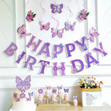 Boxtoday Pink Purple Butterfly Banner Pull Flag Cake Card Decor Butterfly Baby Shower Wedding Princess Girl Happy Birthday Party Supplies