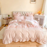 Boxtoday Wholesale princess style washed cotton cotton 3/4 Pcs set ruffled cotton Duvet cover bed sheet girl children's bedding