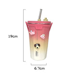 Boxtoday Kawaii Sainless Steel Tumbler For Coffee Car Mug Freeze Thermos Vacuum Flask Water Bottle With Straw Keep Cold Hot Cup 600ml