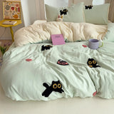 Boxtoday Bedding Set 2024 New Four Seasons Super Soft Washed Cotton Towel Embroidery Duvet Cover Four Piece Set - Lucky Cat Series