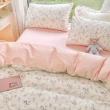Boxtoday Ins Pink Flowers Bedding Set Flat Bed Sheet Pillowcase Twin Full Queen Size Nordic Bed Linen Women Girls Floral Duvet Cover Set