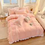 Boxtoday Korean Princess Style Bedding Sets Ins Lace Bowknot Duvet Cover Fitted Sheet For Girl Woman Home Bedroom Kawaii Bed Linens